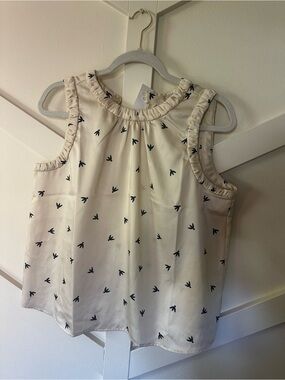 LOFT Cream Tank Top with Navy Bird Print